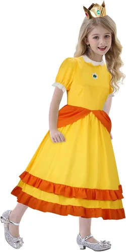 Vista 2 de Disfraz de princesa melocotón y margarita para niños, disfraz de corona para niñas, disfraz de Super Brothers Pincess Halloween Cosplay Party Dress