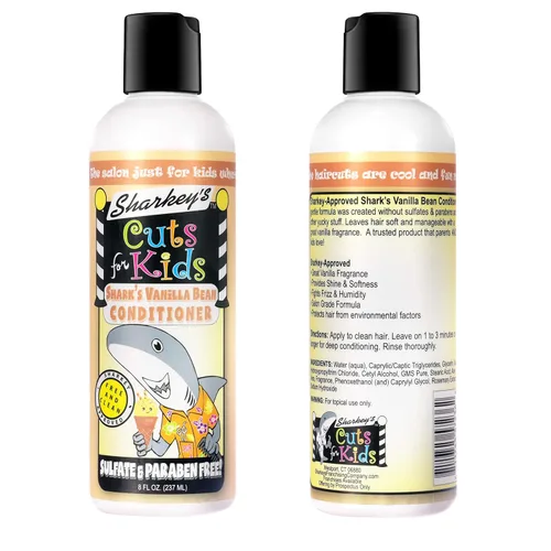 Vista 3 de Champú y acondicionador para niños con aroma a vainilla de Sharkey con clip de mochila de felpa Baby Shark o clip para lonchera – sin sulfatos y sin