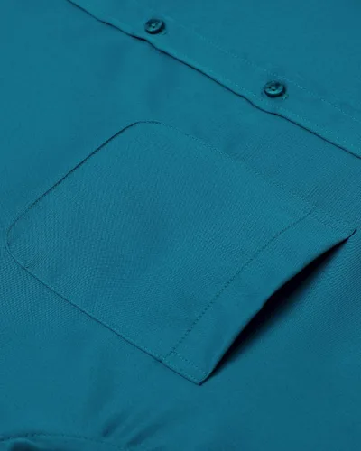 Vista 3 de DEMEANOR Camisa de vestir para hombre, ajustada, de manga larga, con botones, elástica, sin arrugas, formal, para boda, con bolsillo