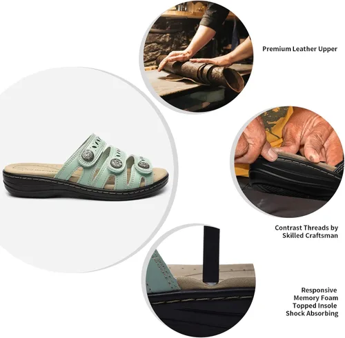 Vista 3 de Sandalias de cuero cómodas para mujer, ligeras, planas, bonitas, sin cordones, informales, para caminar