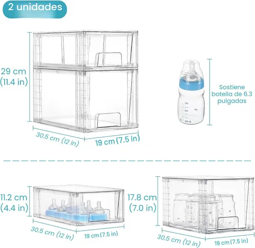 Vista 2 de Vtopmart Paquete de 4 cajones de almacenamiento apilables transparentes, para debajo del fregadero y la cocina, cajones de plástico fáciles