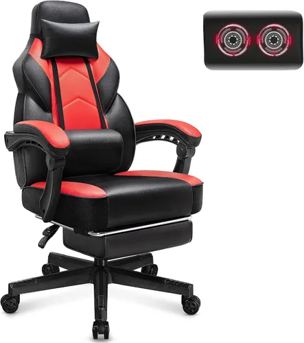 Vista 12 de Silla de videojuegos para adultos, silla de juegos con reposapiés, silla de computadora grande y alta con soporte lumbar de masaje, capacidad