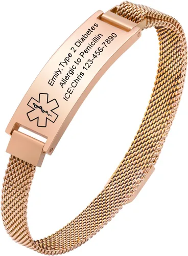 Vista 43 de VNOX Pulsera de identificación de alerta médica para hombres y mujeres, pulseras de alerta médica con grabado personalizado para mujeres y hombres
