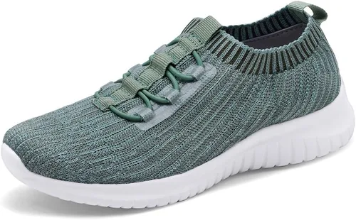 Vista 18 de TIOSEBON - Zapatos de caminar sin cordones para mujer, ligeros, casuales, para correr A/Todo Blanco