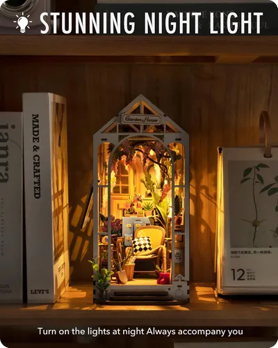 Vista 5 de Rolife Kit de casa de muñecas en miniatura y kits de rincón de libros (invernadero de Caty+casa de jardín)