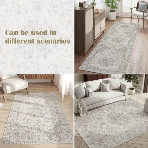 Vista 130 de jinchan Lima - Alfombra simétrica floral geométrica lavable, alfombra de entrada de medio círculo de 2 x 3, alfombra de media luna, suave y Azul