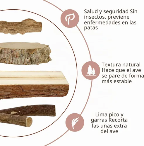 Vista 4 de Perchas para Pájaros, 6 piezas Ramas de Soporte de Madera Natural para Pájaros, Palo de Percha para Pájaros para Masticar, Accesorios de Jaula