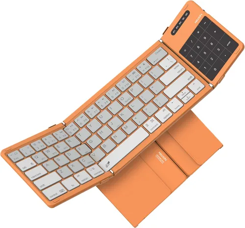 Vista 10 de Nillkin - Teclado plegable de viaje con panel táctil y teclado numérico, teclado Bluetooth inalámbrico portátil plegable de tamaño completo