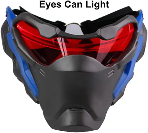 Vista 5 de Rulercosplay Máscara de Halloween para soldado de personajes 76, máscara de luz de ojos