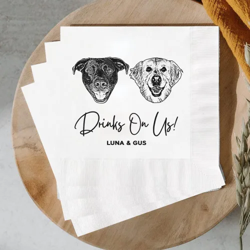 Vista 3 de Servilletas de boda con ilustraciones de perros de lujo, servilletas de boda personalizadas, servilleta de bar de cóctel para recepción, despedida