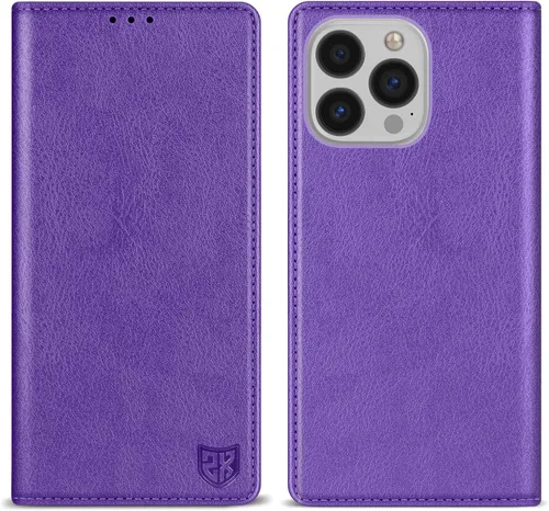 Vista 24 de ZZXX Funda tipo cartera para iPhone 13 con bloqueo RFID, soporte de ranura para tarjetas, funda protectora de cuero magnético fuerte plegable