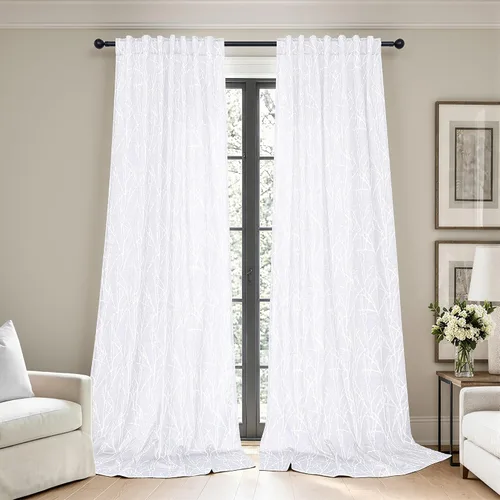 Vista 16 de Pitalk - Cortinas con patrón beige de 63 pulgadas de largo para dormitorio, 2 paneles con pestaña trasera y bolsillo, diseño de ramas de árbol