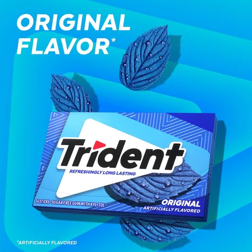 Vista 2 de Trident Goma de mascar sabor original sin azúcar, 14 unidades (paquete de 24) (336 unidades en total) Chicle con xilitol, perfecto para un aliento