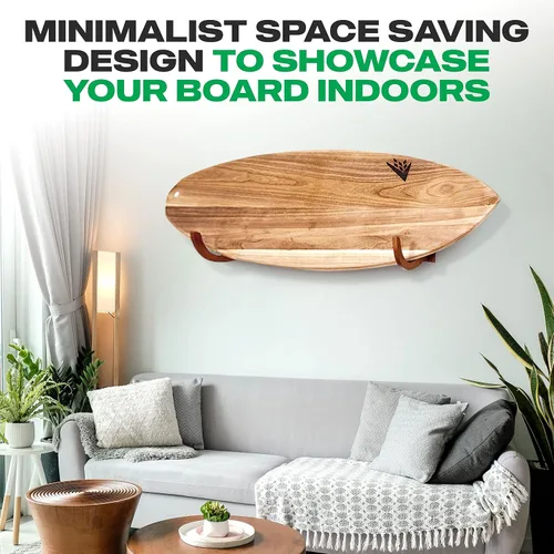 Vista 5 de COR Surf Estante de pared para tablas de surf para longboards y shortboards Hermoso soporte de pared de madera para interiores y exteriores
