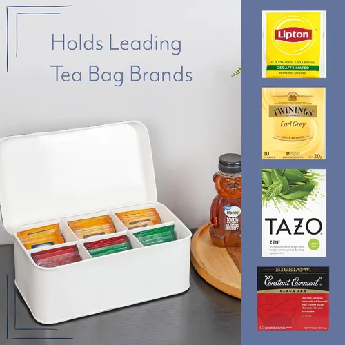 Vista 7 de AuldHome Farmhouse - Caja de té (blanca), estilo retro vintage esmaltado, lata de almacenamiento de té