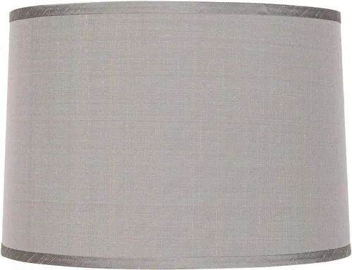 Vista 9 de Pantalla de lámpara de tambor grande de lino gris (premontada) 15 pulgadas superior x 16 pulgadas inferior x 11 pulgadas de alto x 11 pulgadas