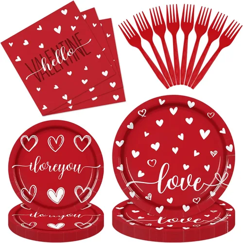 Vista 8 de Juego de vajilla de 96 piezas para baby shower, vajilla desechable de animales del bosque festoneado con platos de papel, servilletas y tenedores