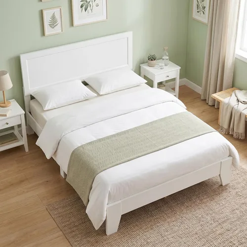 Vista 16 de KOMFOTT Base de cama de madera tamaño twin con cabecero, base de cama de plataforma de madera de acacia sólida, base de cama soportada por listones