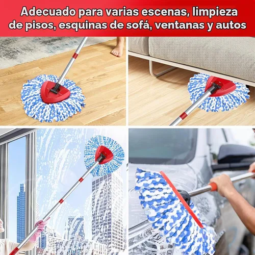 Vista 9 de O-Cedar - Cabezal de trapeador giratorio, base, mango de repuesto para sistema RinseClean 2 tanques, 4 repuestos de fregona de microfibra, 1 base