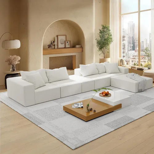 Vista 3 de Sofá modular en forma de L de 170 pulgadas, sofá de chenilla Cloud con 6 almohadas, sofá personalizable sin montaje para sala de estar y dormitorio