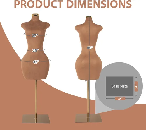 Vista 2 de Sexy maniquí femenino torso pantalla de cuerpo completo para tienda de ropa forma de vestido de cuerpo ajustable con base cuadrada de metal tienda
