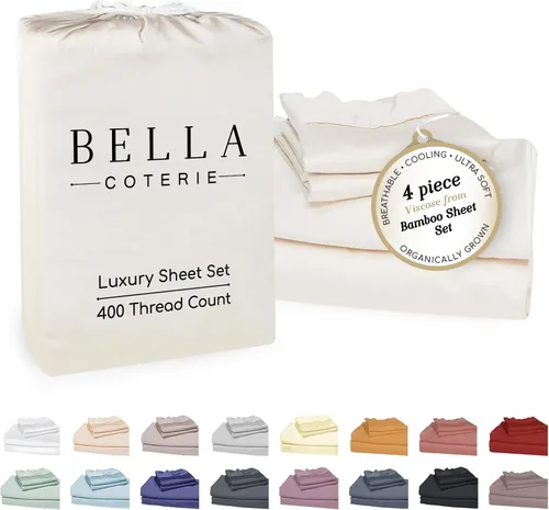 Vista 20 de Bella Coterie - Juego de sábanas tamaño individual, viscosa de bambú, de cultivo orgánico, ultrasuaves, refrescantes para calurosos, esquinas tipo