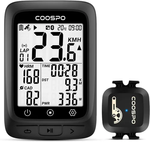 Vista 7 de COOSPO Ordenador de bicicleta GPS inalámbrico, ANT+ Ciclismo GPS con Bluetooth, multifuncional ANT+ computadora de bicicleta GPS con pantalla LCD