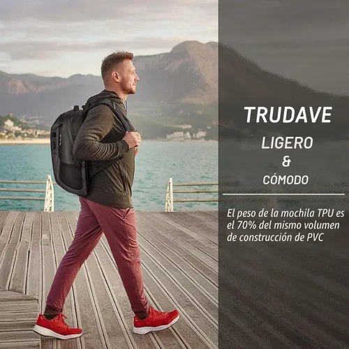 Vista 7 de Mochila impermeable Trudave, mochila impermeable sumergible, bolsa seca flotante recubierta de TPU con cierre hermético para kayak, pesca Negro