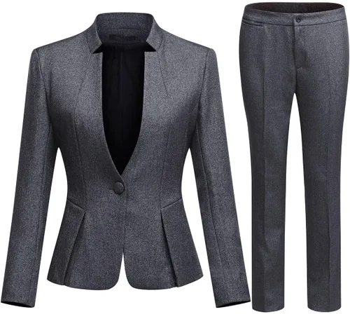 Vista 21 de YUNCLOS Conjunto de chaqueta y pantalones de 1 botón para mujer
