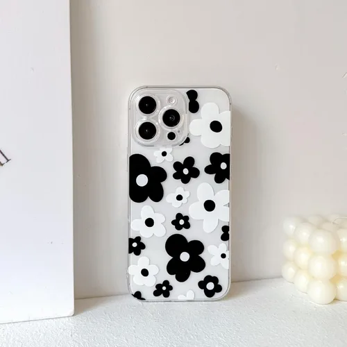 Vista 6 de Lovmooful Funda para iPhone 16 Pro, diseño floral transparente, flor negra