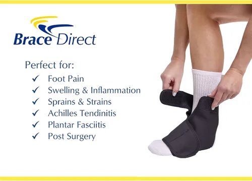Vista 7 de Brace Direct Tobillera de gel + envoltura de hielo para pies (L/XL), estribo y férula para soporte de tobillo con hinchazón, inflamación, lesiones