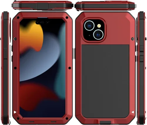 Vista 11 de Funda para iPhone 15 Heavy Duty Metal a prueba de golpes Tough Negro