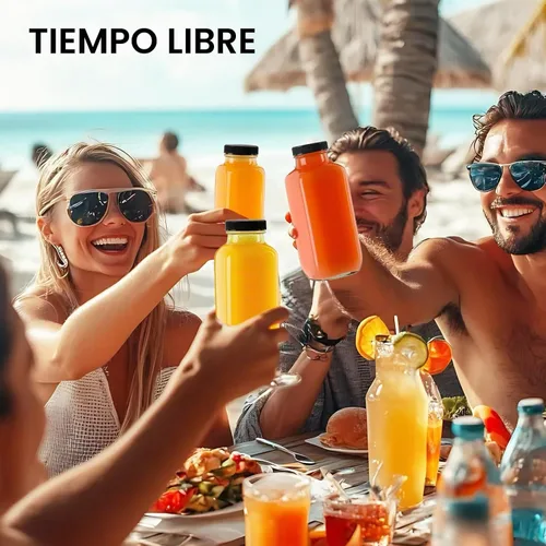 Vista 6 de Botellas de jugo de vidrio de 8 onzas con tapas, paquete de 3 - Frascos reutilizables pequeños para jugos verdes, shots y batidos