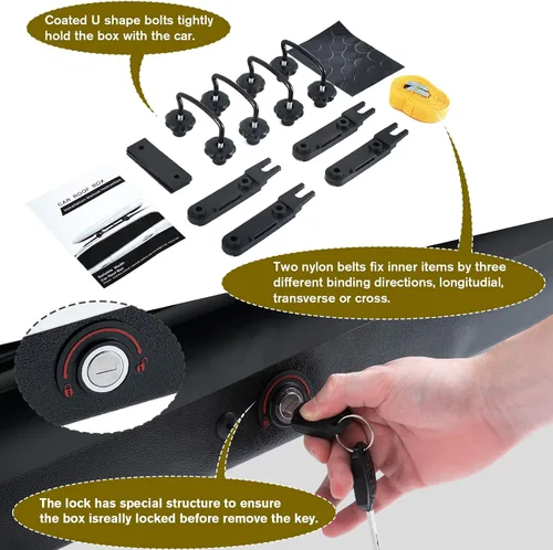 Vista 5 de Portaequipajes de Techo de Carcasa Rígida Grande con Cerradura de Llave 56" L x 30" A x 13.7" Al, 13 Pies Cúbicos, Impermeable de Servicio Pesado
