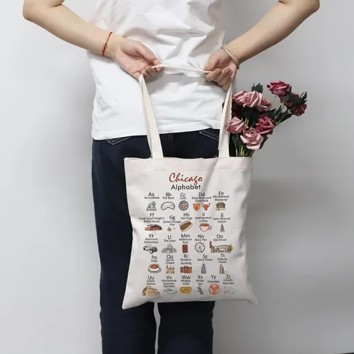 Vista 3 de MNIGIU Bolsa de lona Chicago - Bolsa de mano ecológica, bolsa de bienvenida reutilizable