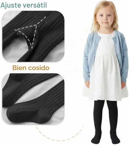 Vista 4 de CHUNG Medias de algodón con pie para niñas pequeñas, gruesas, de invierno, con cable de punto, leggings, medias largas 1 par negro