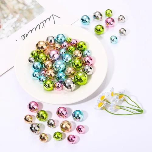 Vista 4 de 100 cuentas de bola de discoteca para hacer joyas, dijes reflectantes de bola de espejo para pulseras, collares, aretes, manualidades, accesorios