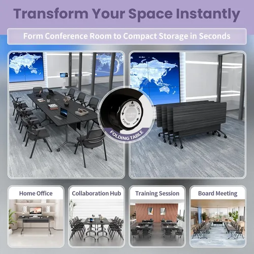 Vista 4 de Folding Conference Table with Wheels, Modular Foldable Conference Room Training Tables for Training Rooms, Flip Top Mobile Rolling Meeting Seminar