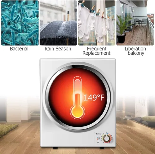 Vista 5 de COSTWAY - Secadora de ropa compacta, secadora eléctrica portátil de 110V con tambor de acero inoxidable, panel de control en la parte inferior
