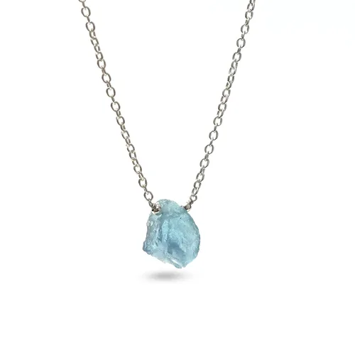 Vista 3 de Gempires Raw Aquamarine Necklace, Blue Crystal Necklace for Girls, March Birthstone Gifts, 18 inch Silver Plated Adjustable Chain, Gemstone Jewelry