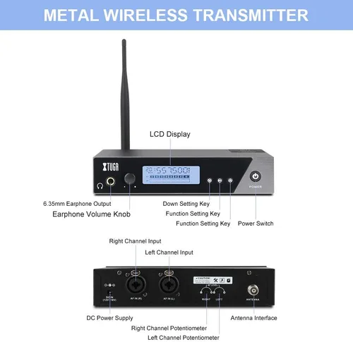 Vista 3 de XTUGA IEM1100 Wireless in Ear Monitor System, UHF IEM System (1 Bodypack) Single Channel, 250FT Operating Range, Compact Mono Professional In Ear