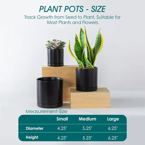 Vista 2 de vancasso Macetas de cerámica, 3 macetas para plantas de interior, macetas de 4.25 + 5.25 + 6.25 pulgadas con drenaje, macetas
