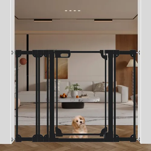 Vista 23 de WAOWAO Puerta de bebé de acrílico transparente de 40 pulgadas extra alta para escaleras, diseño moderno, puerta de acrílico con cierre automático