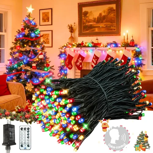 Vista 50 de Luces de cadena navideñas conectables de 240 LED de 88 pies, 13 modos, para interiores y exteriores, cable verde extensible, luces de árbol