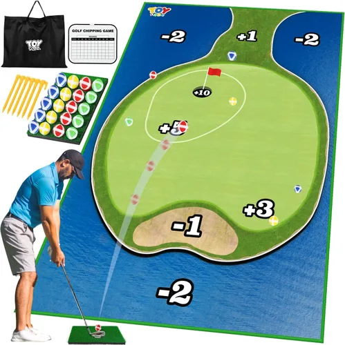 Vista 8 de TOY Life Chipping - Tapetes de práctica de golf, juego de golf, tapete de entrenamiento para interiores y exteriores, para adultos, familia, niños