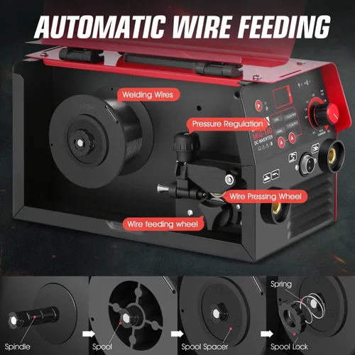 Vista 6 de DNA Motoring Soldador MIG portátil 140A, Soldador de núcleo de flujo de 110 V, 2 en 1 Stick MMA/Flux MIG Máquina de soldadura IGBT Inversor, Máquina