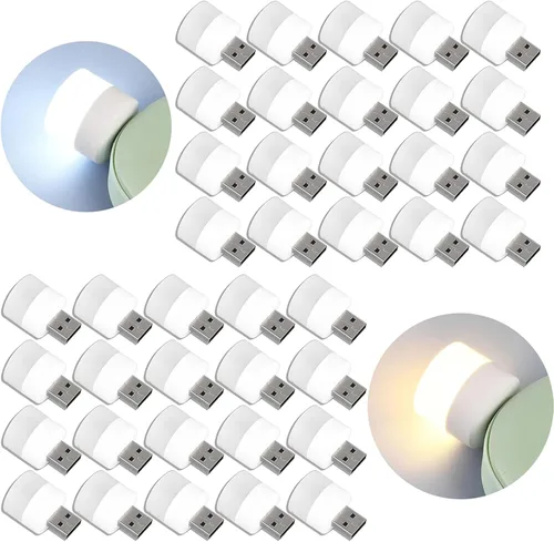Vista 10 de Luces USB de noche, mini bombilla LED, enchufable, blanco cálido, compacto, ideal para dormitorio, baño, guardería, pasillo, cocina, coche, luz