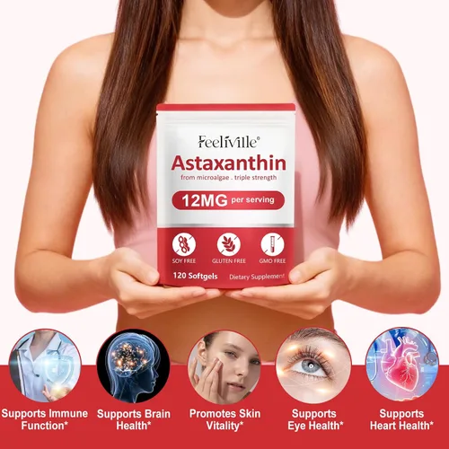 Vista 8 de Suplementos de astaxantina 120 cápsulas blandas, suministro para 4 meses Suplementos antioxidantes de astaxantina premium Fuente de microalgas