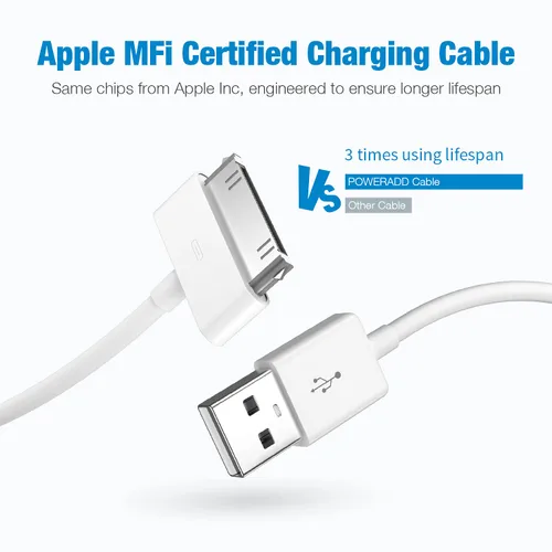 Vista 2 de sarmert Cable de carga USB de 30 pines certificado por Apple, cable de carga USB de 4.0 pies compatible con iPhone 4 4S 3G 3GS iPad 1 2 3 iPod Touch