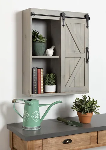 Vista 3 de Kate and Laurel Cates - Armario decorativo de madera con puerta corredera estilo granero, gris rústico